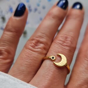 Pierścionek "Power Moon" pozłacany z księżycem, regulowany